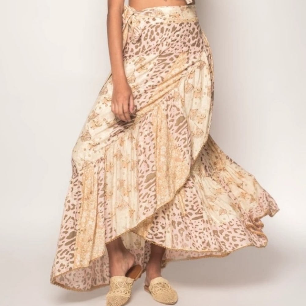 Z&L Boho Animal Print Maxi Wrap Skirt